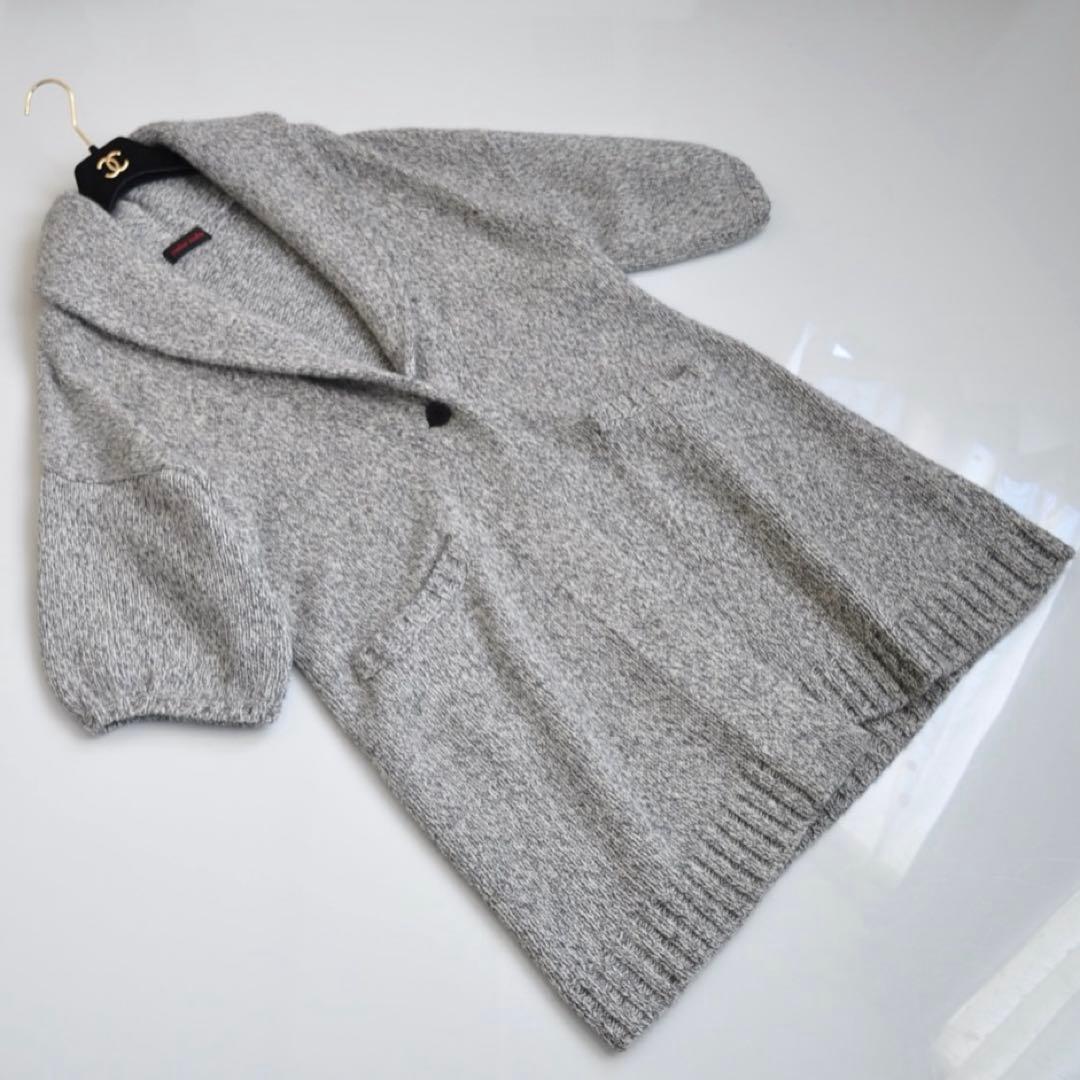 ヨシエイナバ ♡ ウールカシミヤ ロングニットカーディガン 杢グレー