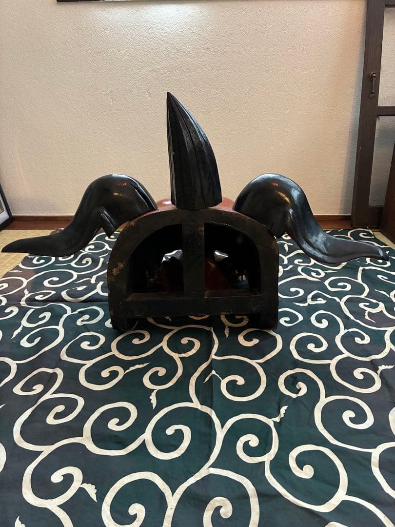 昭和 美品 獅子舞 獅子頭 祝い獅子 木彫り 骨董 唐草模様 風呂敷 希少 レア