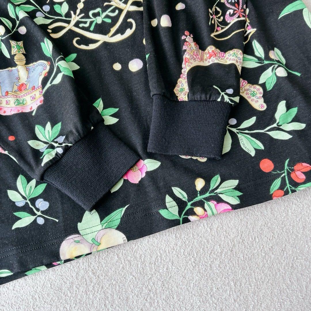 レオナール　アンサンブル　ニット　ウールベスト　キルティング　花柄　黒　M L