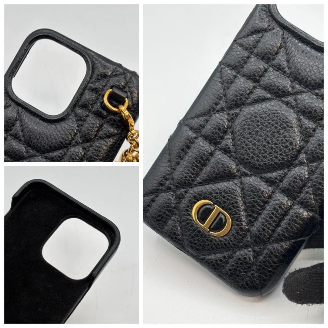 極美品 箱袋付き ディオール カナージュ iPhone13Pro ケース 黒 革