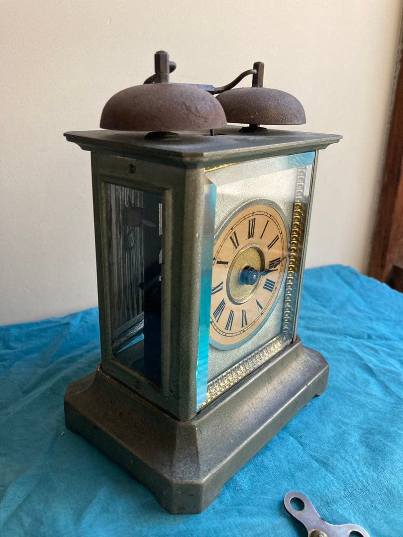 アンティーク ユンハンス /JUNGHANS 枕時計 ゼンマイ時計　双頭鐘