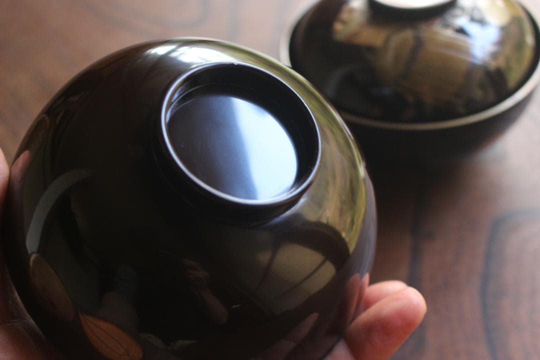 時代逸品！時代金縁黒漆に極上貝桶蒔絵の映えるお椀2点（検検京塗輪島塗蒔絵椀