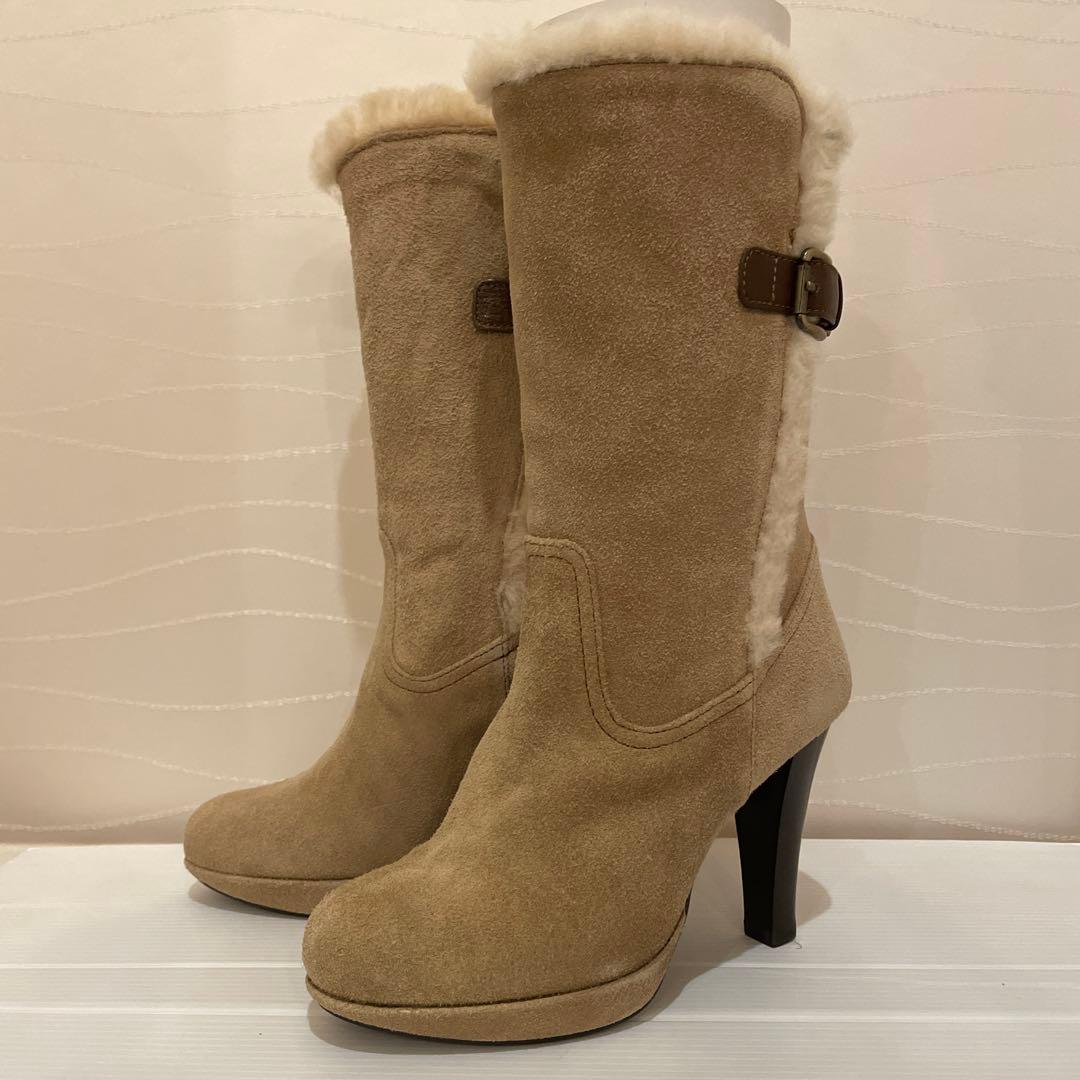 【未使用品】DIANA ダイアナ ファー付スエードブーツ ベージュ 21.5cm