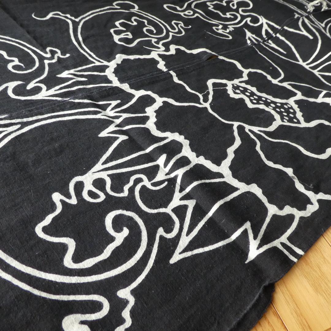 古布　絣　筒描き　牡丹　２幅　藍染　雪ん子　和風　暖簾　のれん　千鳥がけ