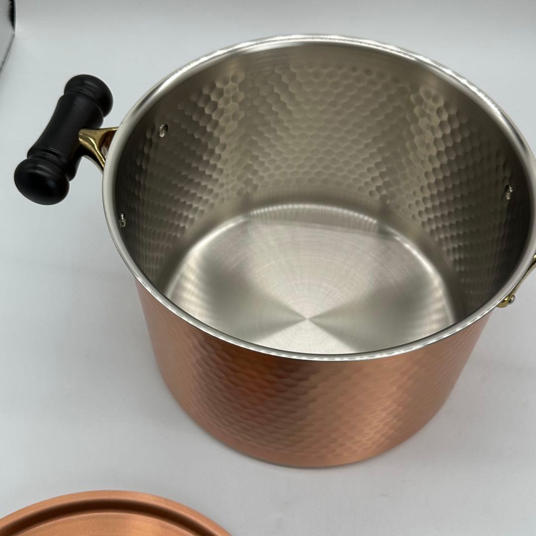 純銅 両手鍋 深型 24cm 蓋付き 鎚目 銅鍋 大容量 煮込み スープ 燕三条