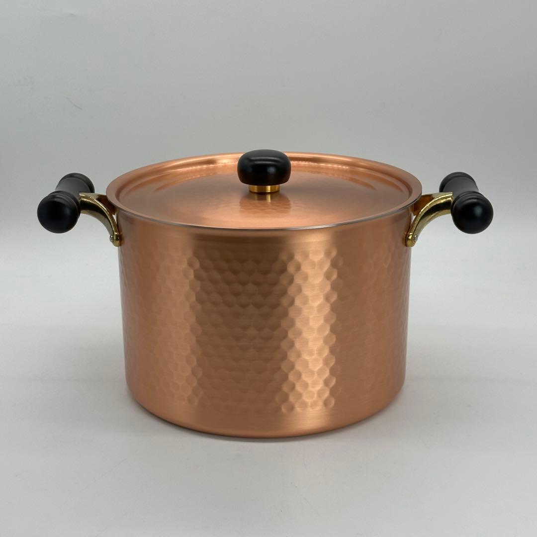 純銅 両手鍋 深型 24cm 蓋付き 鎚目 銅鍋 大容量 煮込み スープ 燕三条