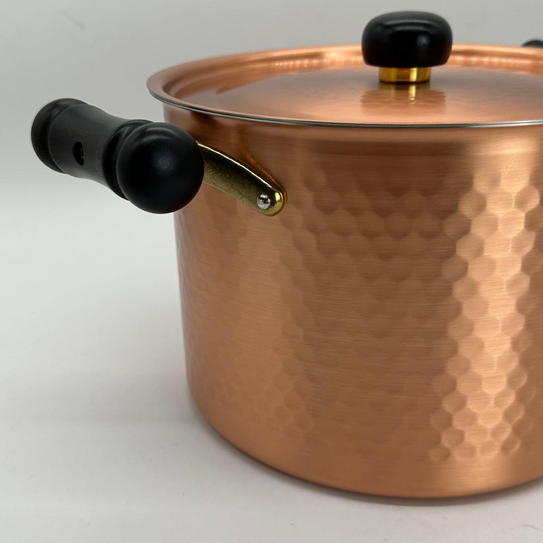 純銅 両手鍋 深型 24cm 蓋付き 鎚目 銅鍋 大容量 煮込み スープ 燕三条