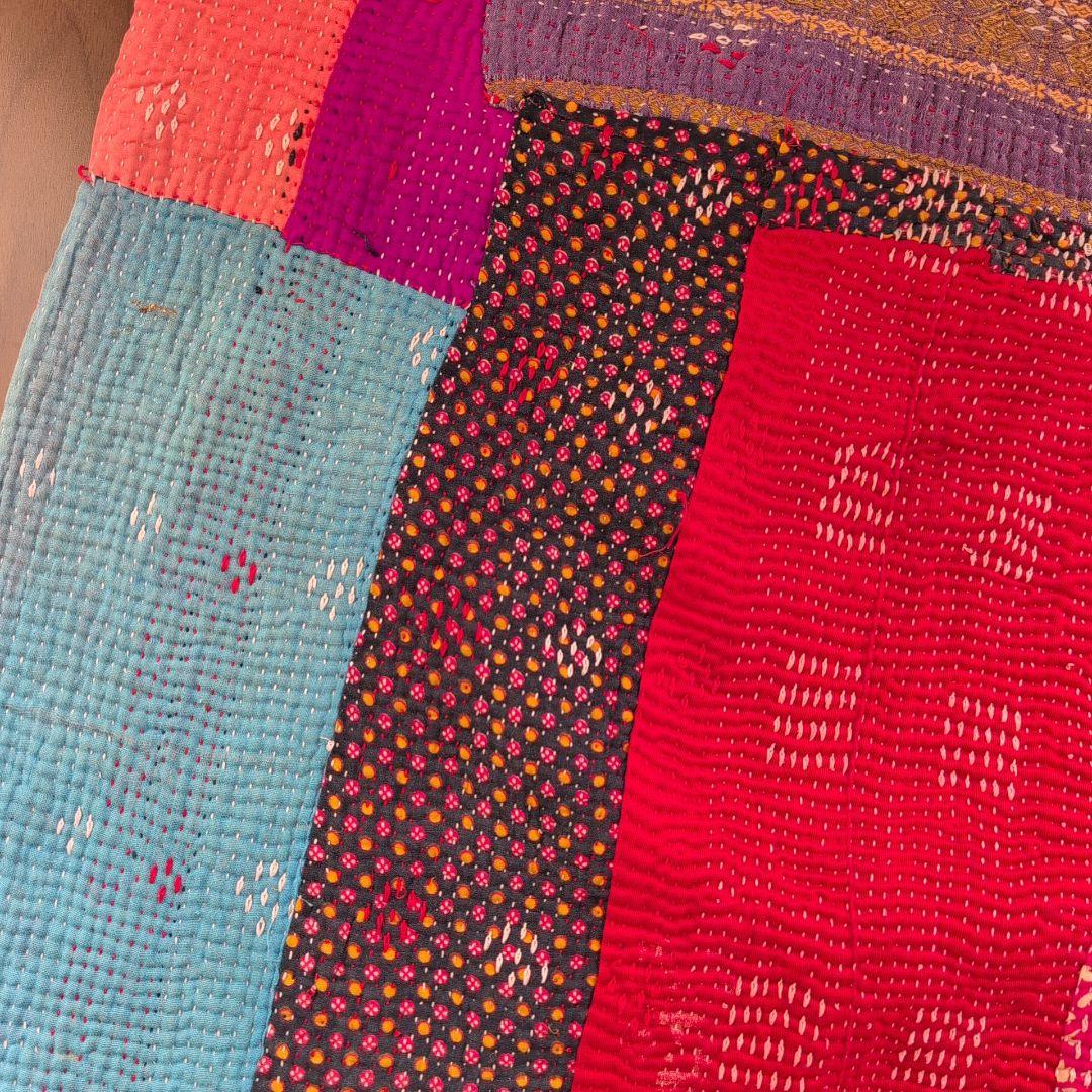 インド伝統工芸 民芸品 ヴィンテージカンタキルト　ラリーキルト　刺し子布 651