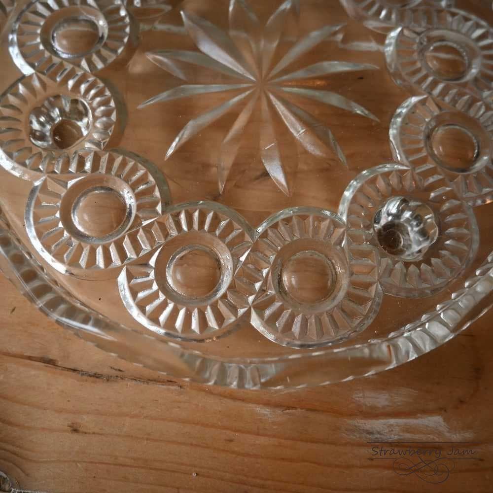 L3710-220 英国アンティーク ケーキスタンド ガラス カットグラス