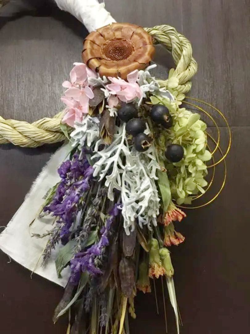 66.長野より自家栽培ドライフラワー含む しめ縄 正月飾り 松飾り リース