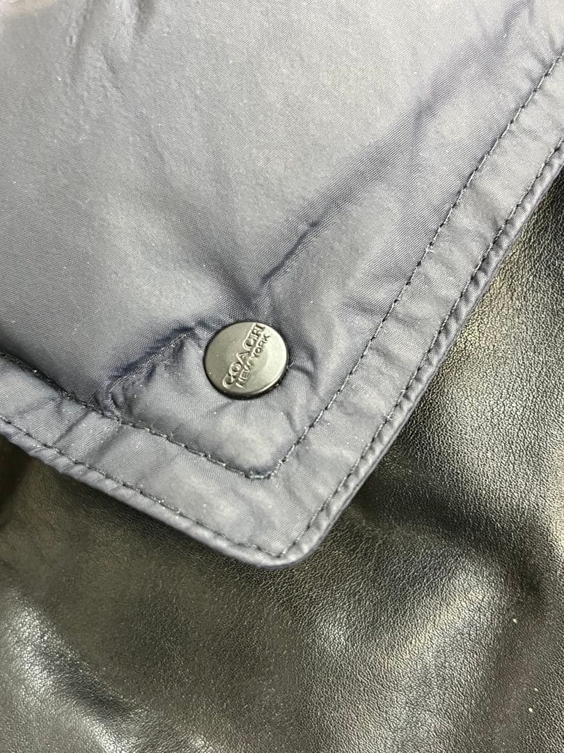 COACH コーチ レザー切り替え ダウンジャケット 紺 M メンズ