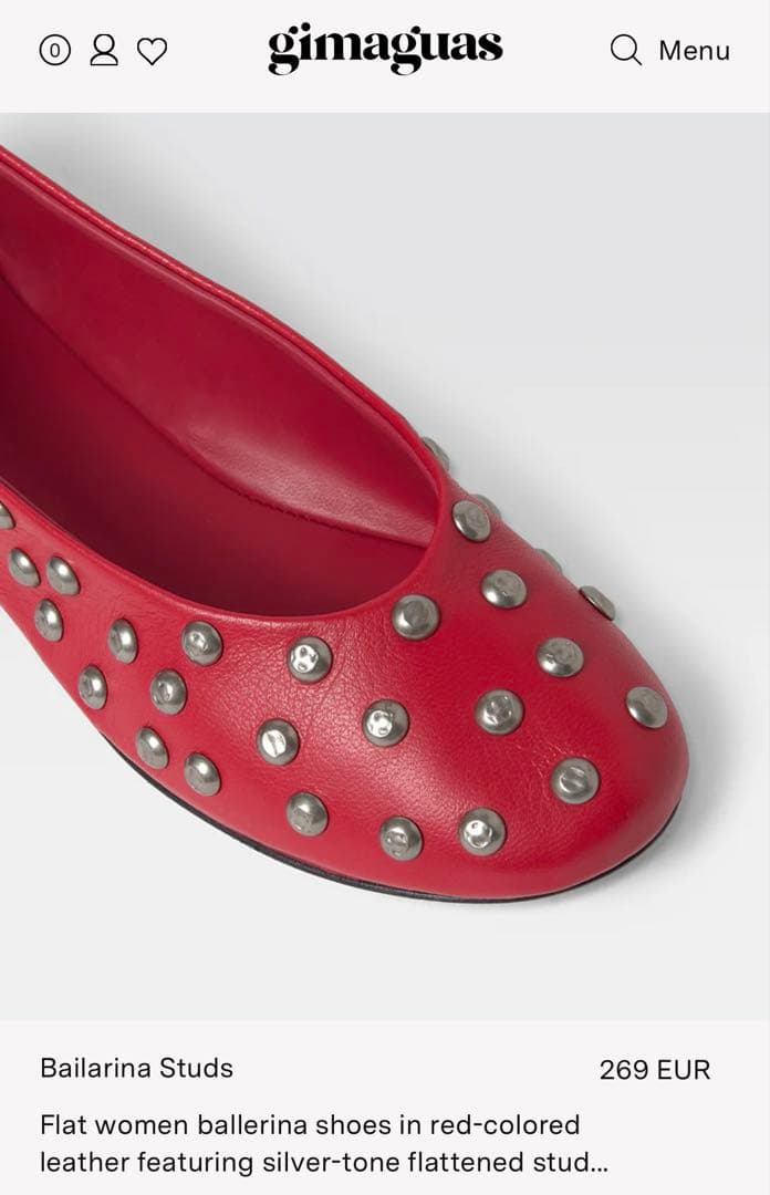 Gimaguas ギマガス　バレリーナシューズ 赤 レザー スタッズ 37