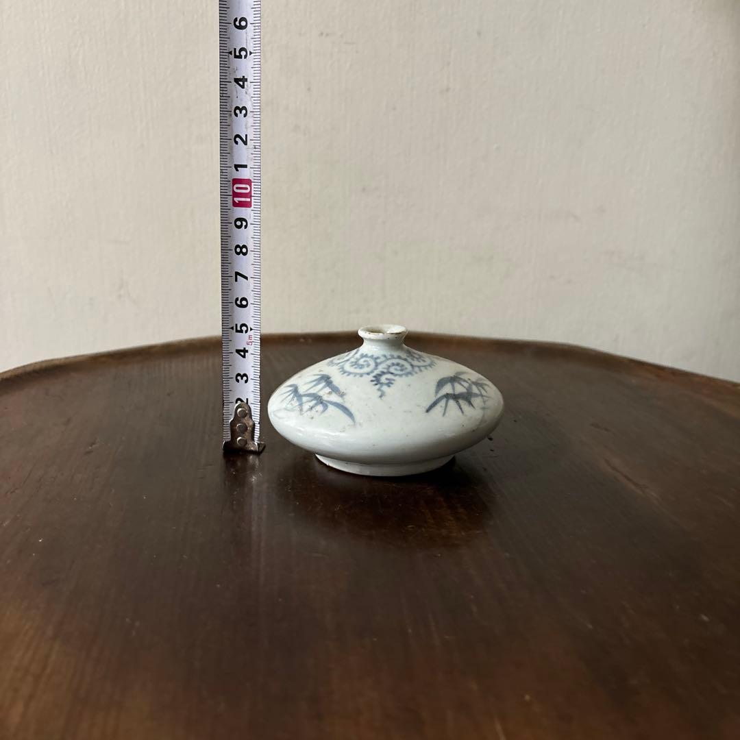 古伊万里染付タコ唐草笹紋様油壷　江戸時代　骨董　アンティーク　検:白洲正子　李朝