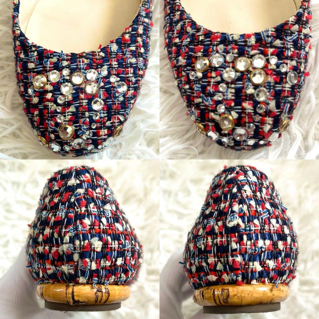 CHANEL フラットパンプス バレエシューズ ツイード ココマーク　37