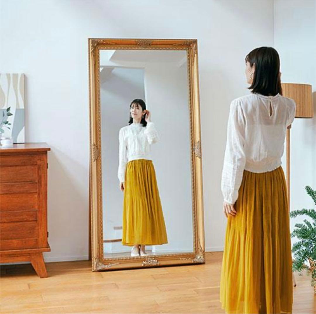 アンティーク調スタンドミラー シャンパンゴールド 180×90cm
