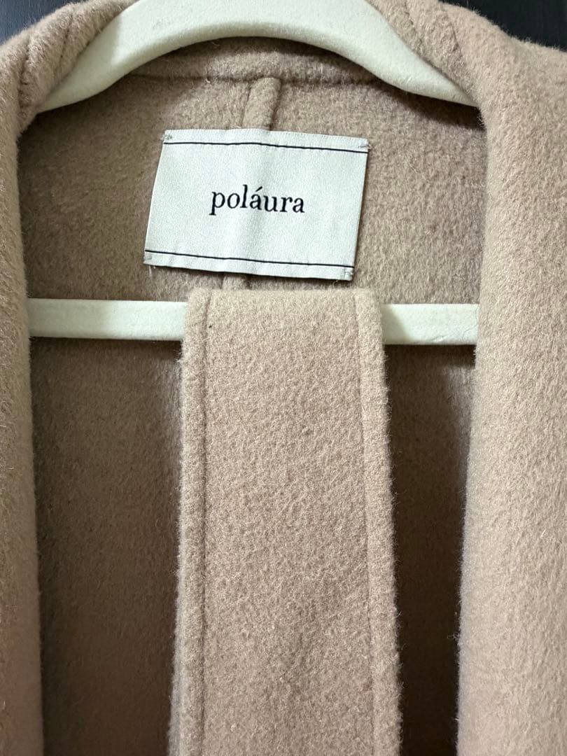 polaura ポローラ　ショールカラーウールミドルコート　ベージュ