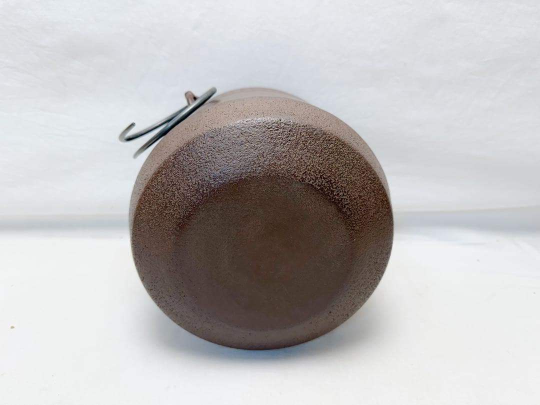 未使用 茶道具 釜師 佐藤浄清造 帯七宝地紋 筒釜 釜印 釜鐶付き 共箱