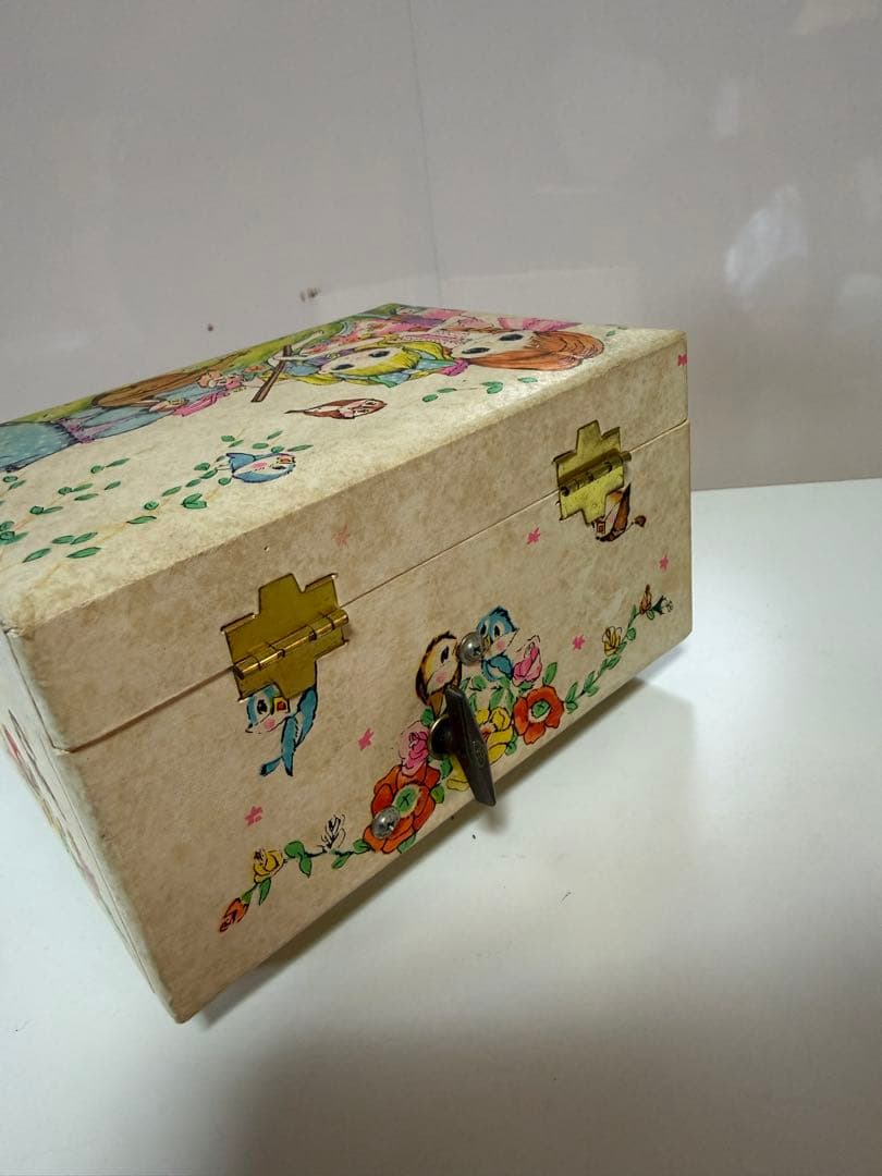 昭和レトロ FUJI 赤とんぼ バレリーナ回転オルゴール宝石箱 少女柄　当時物