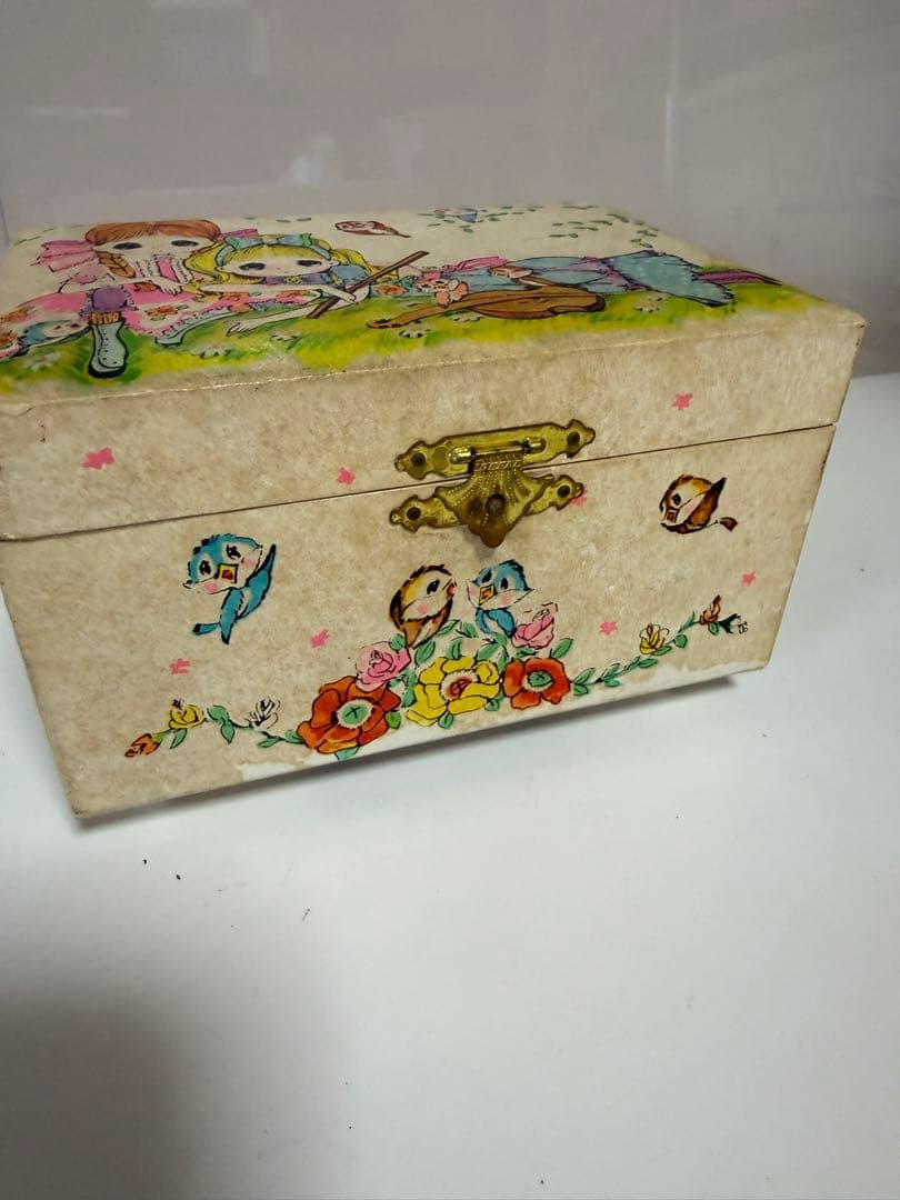 昭和レトロ FUJI 赤とんぼ バレリーナ回転オルゴール宝石箱 少女柄　当時物