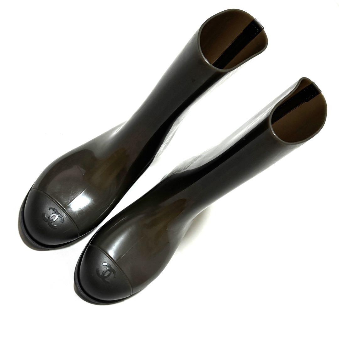 美品 シャネル CHANEL レインブーツ ココマーク 茶系 36 イタリア製