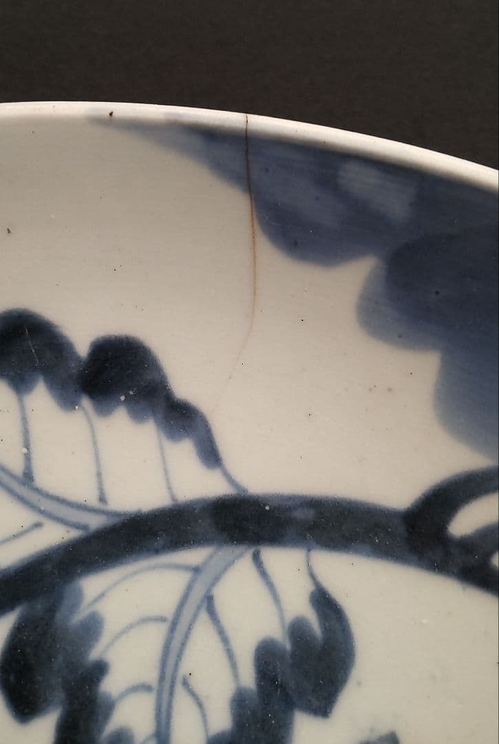 染付獅子牡丹図皿　大皿　古伊万里