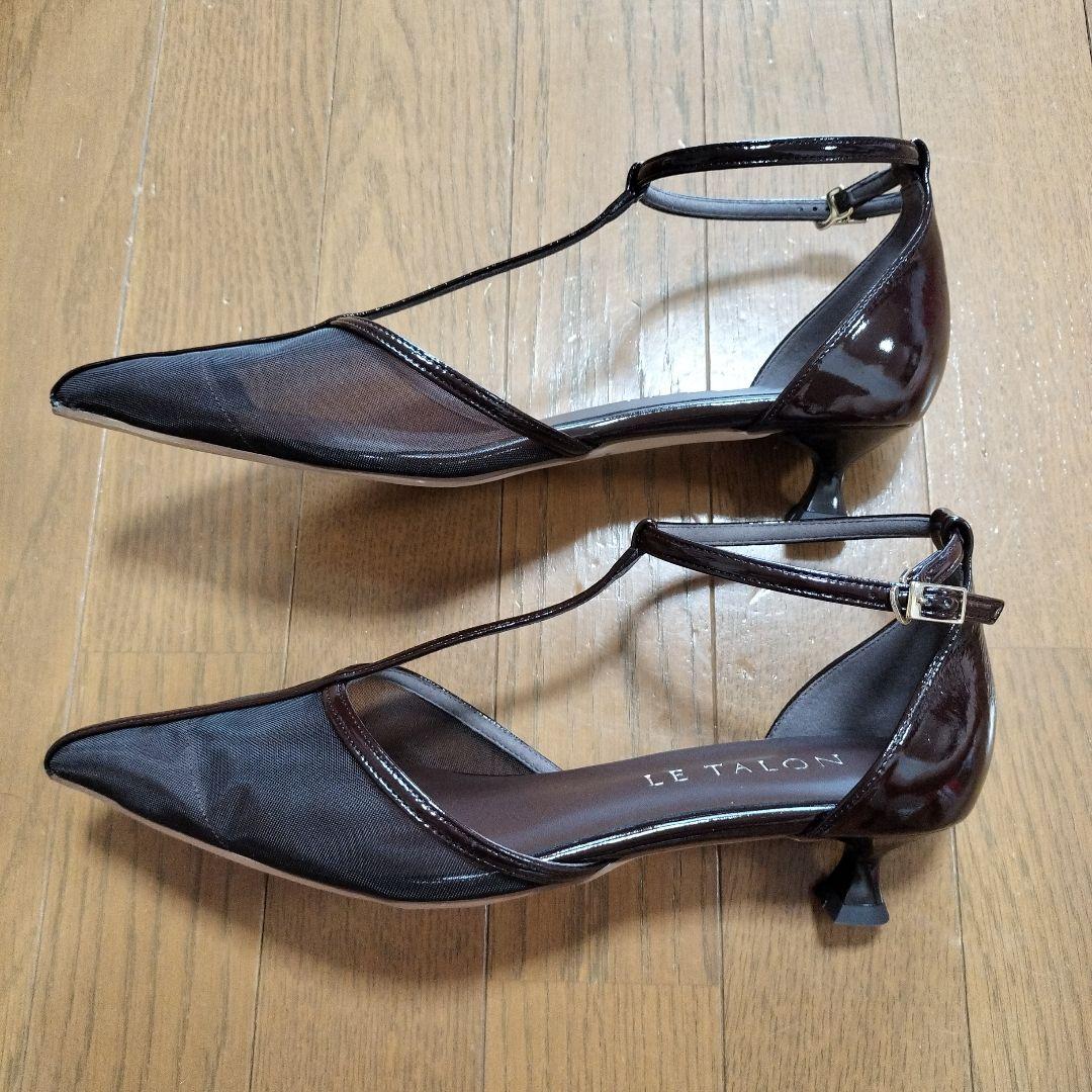 LE TALON 3.5cmTストラップシアーパンプスブラウン サンダル