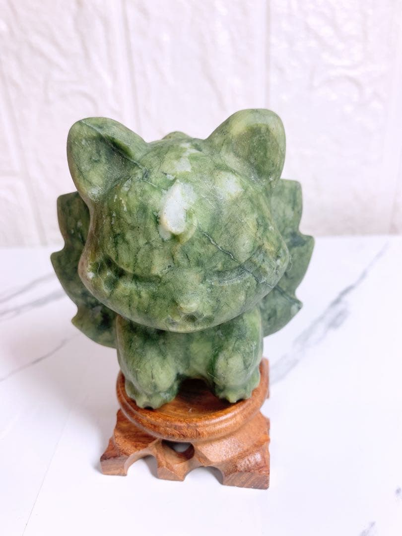 サーペンティン（蛇紋石） 九尾の狐 置物 天然石 76.9mm厄除け・再生・守護