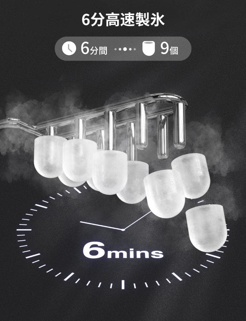製氷機 ブラック 家庭用 高速製氷 自動洗浄機能 ハンドル付き氷バスケット