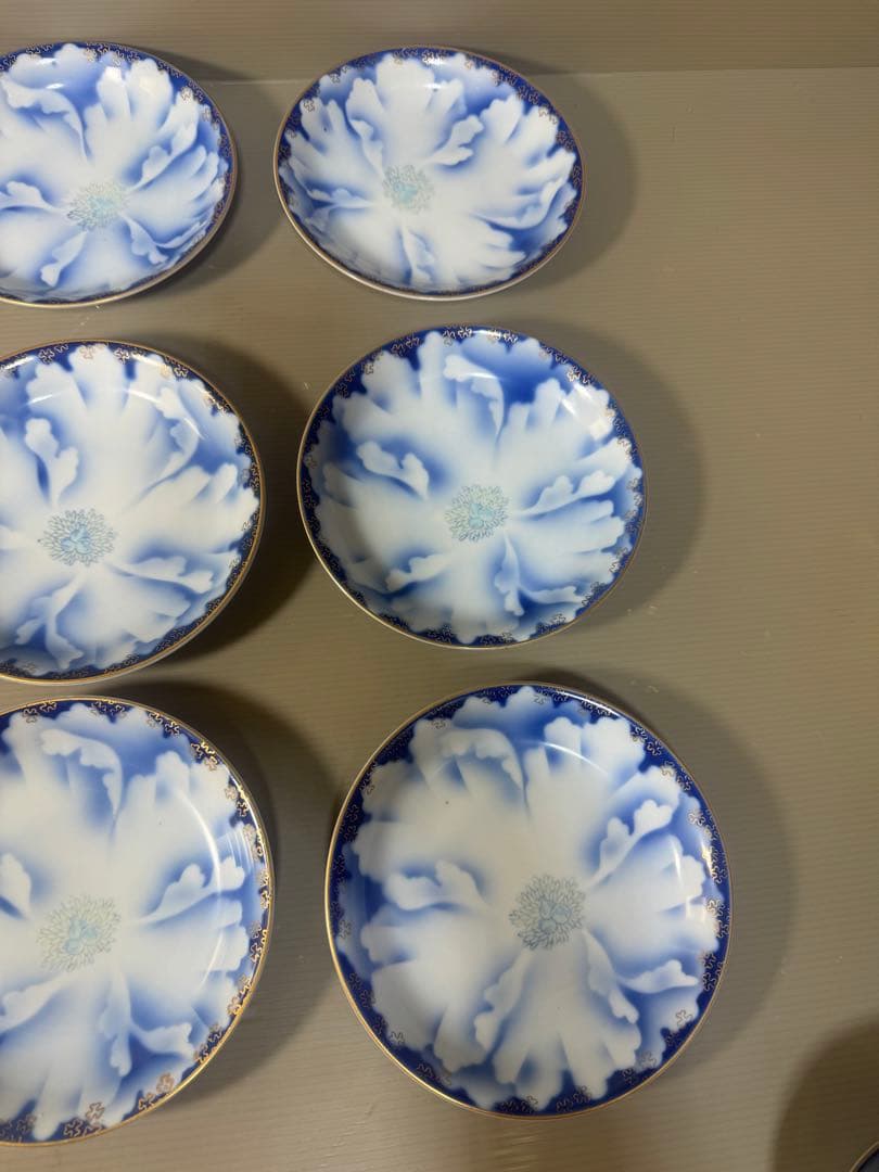 2640 深川製磁　牡丹金ミル　中皿　9客　金彩