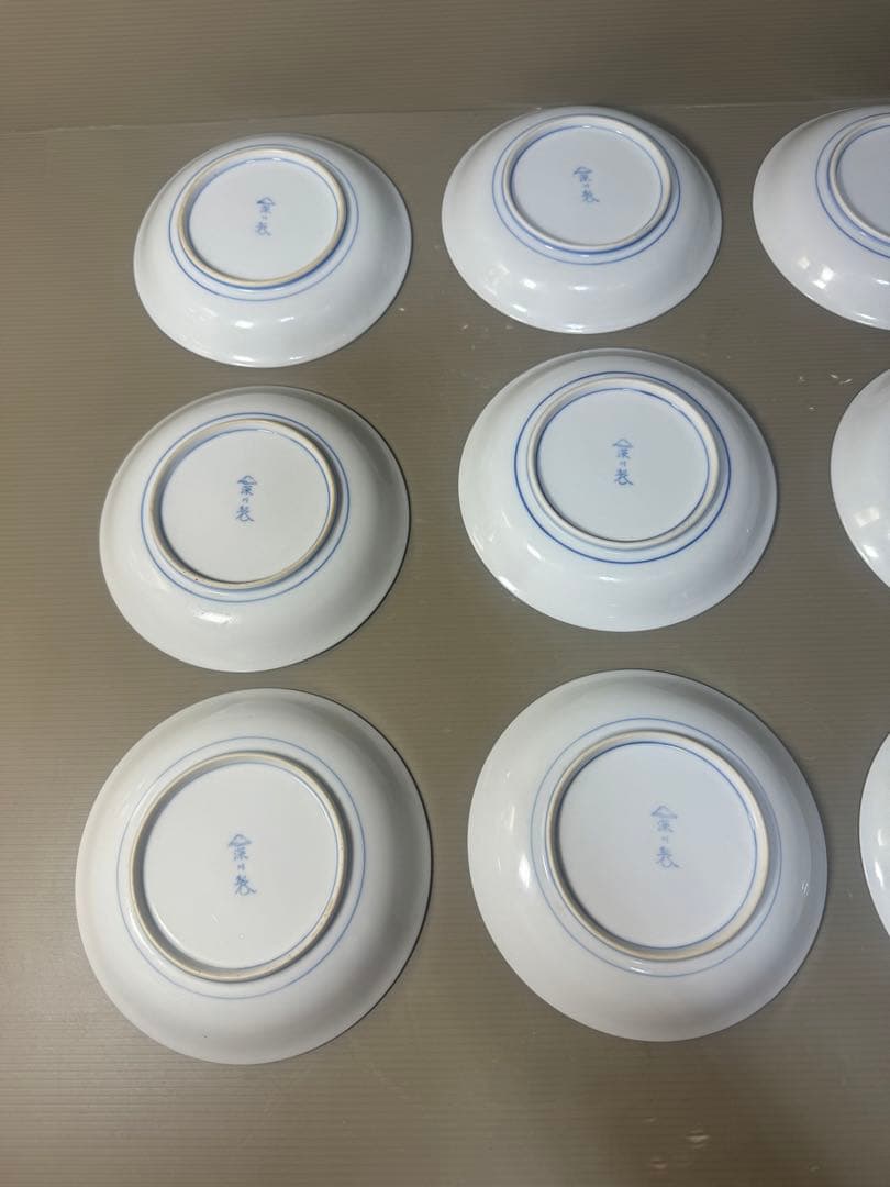 2640 深川製磁　牡丹金ミル　中皿　9客　金彩