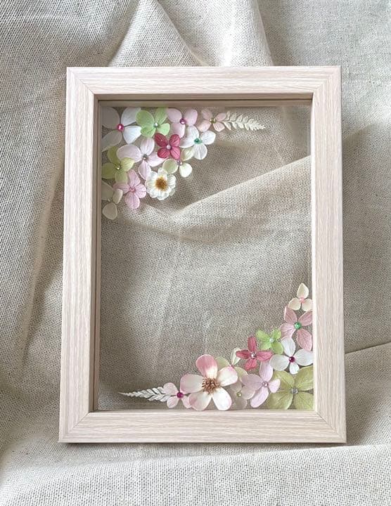 【クリアフレーム】フラワーフォトフレーム☆命名書☆ドライフラワー