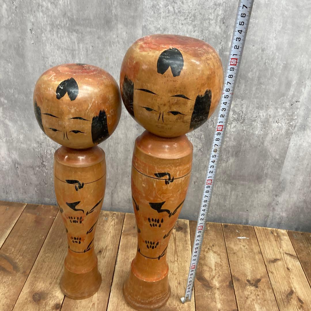 E-4 【伝統工芸品】遠刈田系 木彫りこけし 2体セット 早見正雄 作（サイ