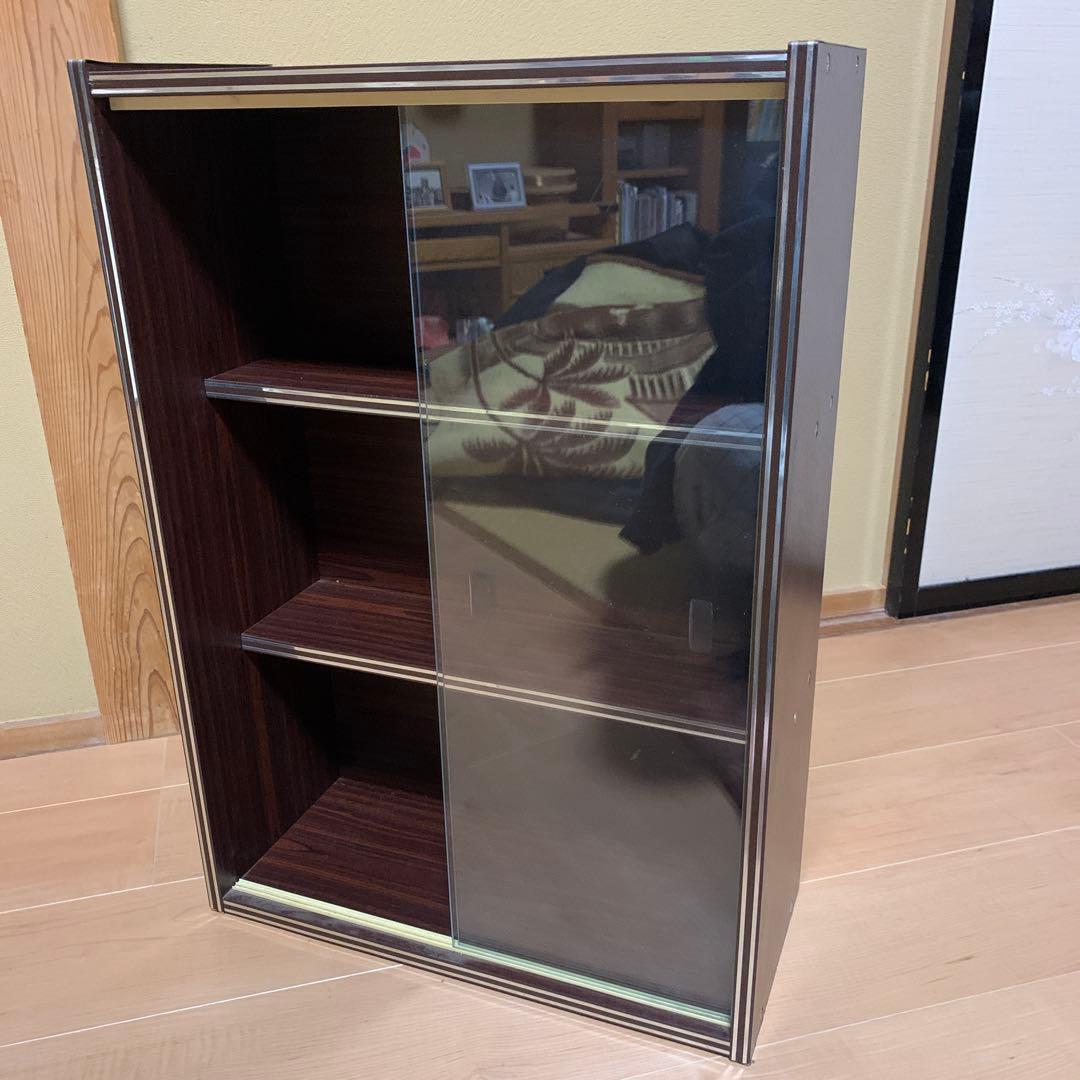 昭和レトロ　木製ガラス引戸棚　引き戸　食器棚　古家具　ガラス戸　小型ケース