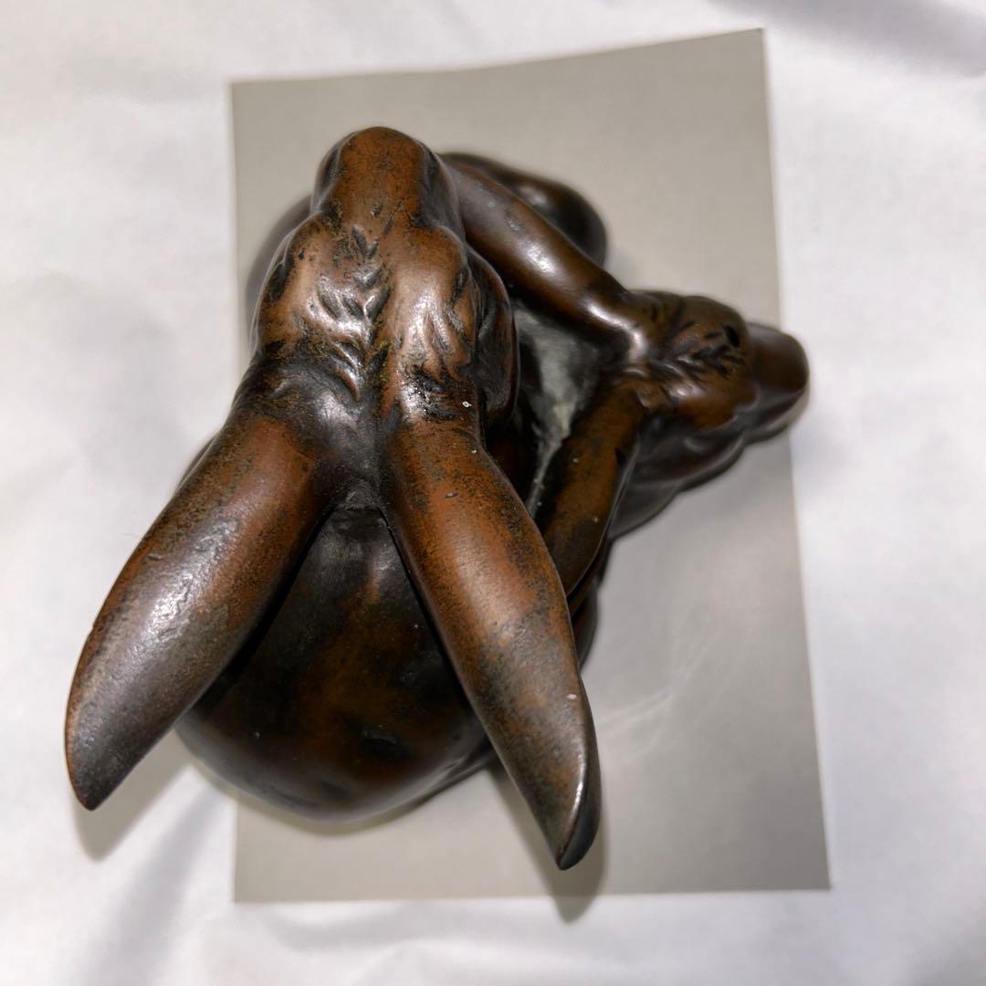 兎 うさぎ 金工 唐金？ 文鎮 干支 置物 オブジェ