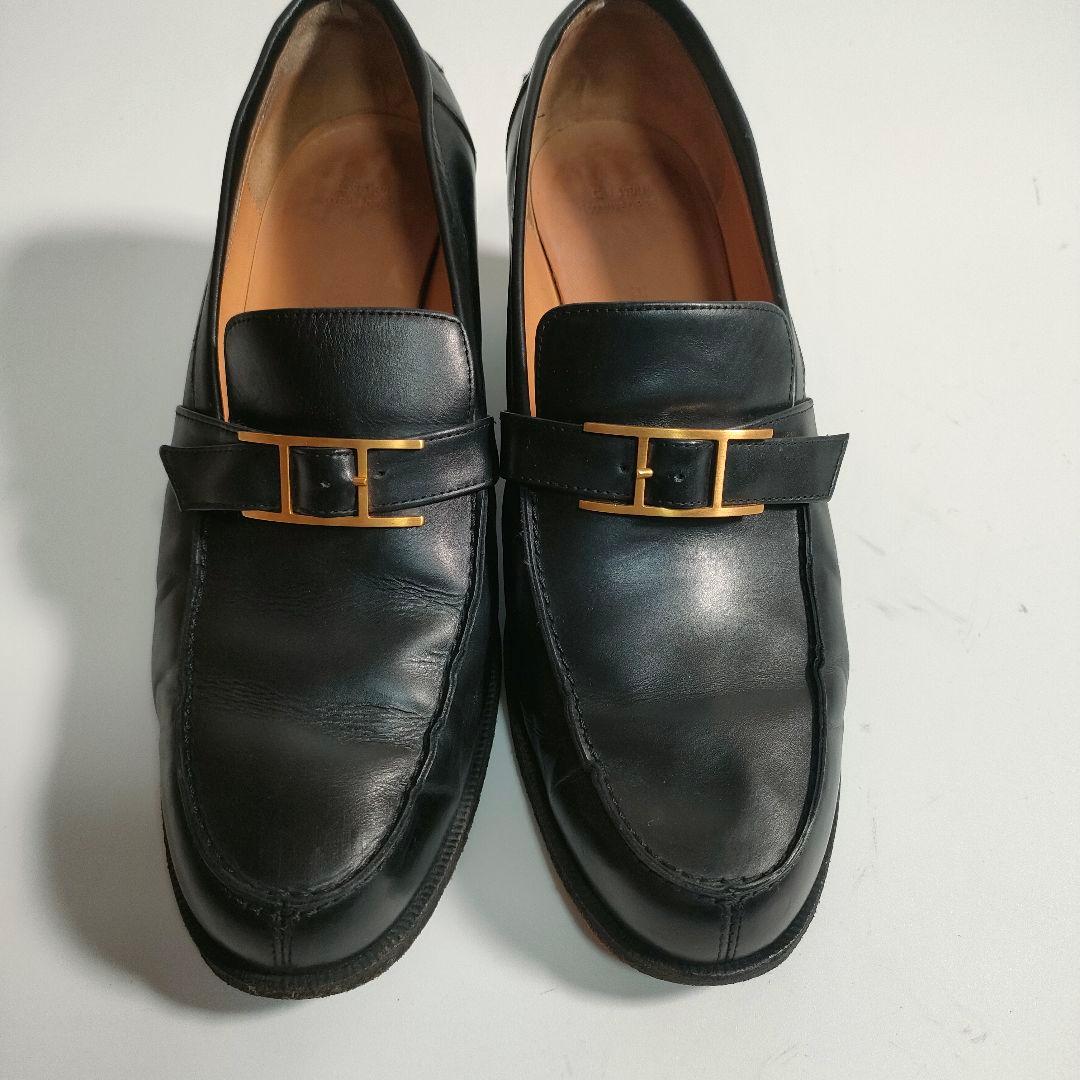 エルメス ローファー 36 レディース レザー 黒 金具 ヒール