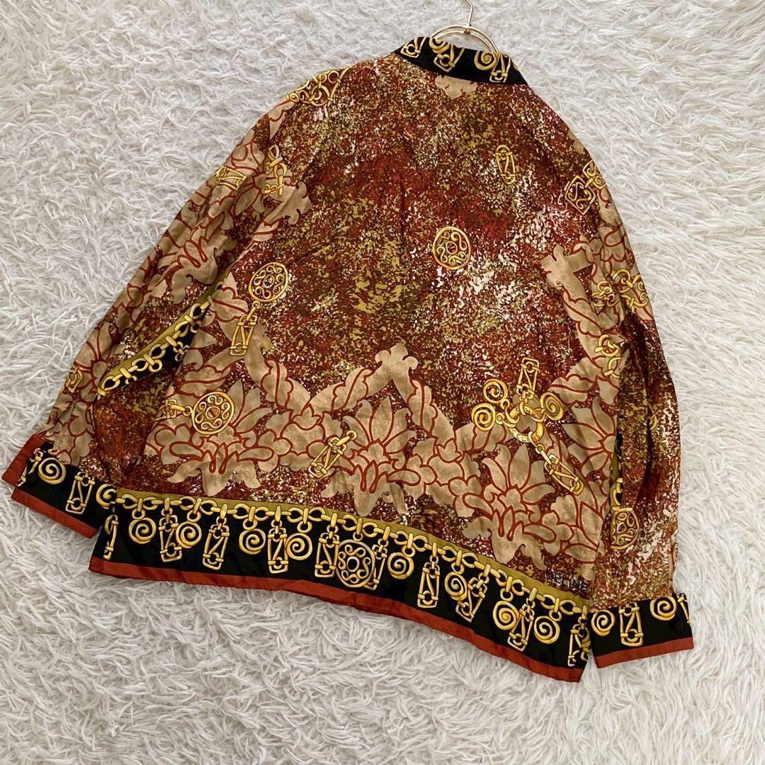 ［良品］CELINE 総柄ブラウス シルク マルチカラー ヴィンテージ