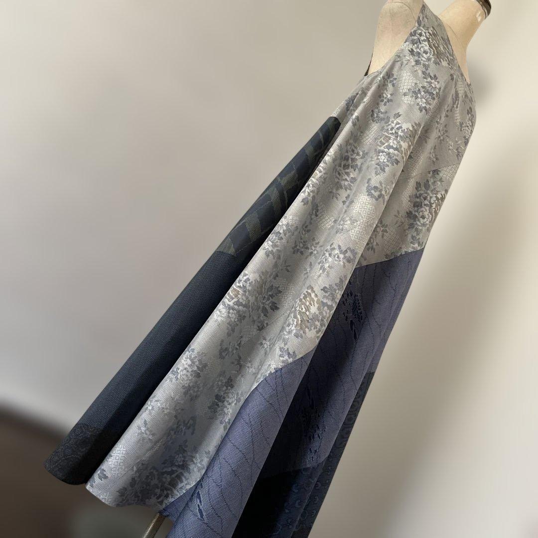 着物ワンピーステントラインマキシ丈《17》大島紬(証紙付きや7マルキ含む)等