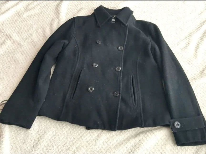 バーバリーロンドンウールPコート黒　ノバチェック　M
