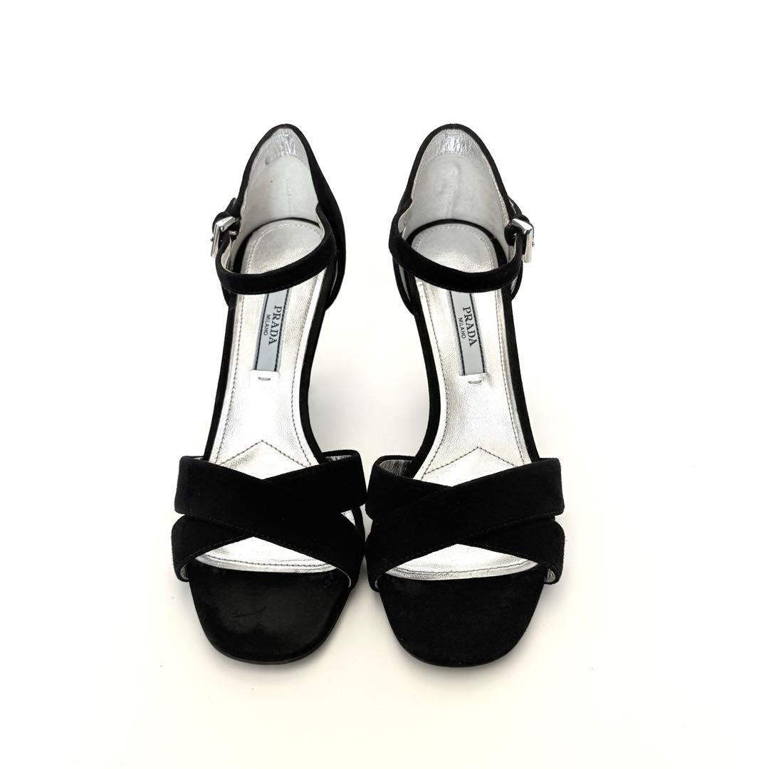 【美品】PRADA プラダ ミュール ラインストーン アングルベルト