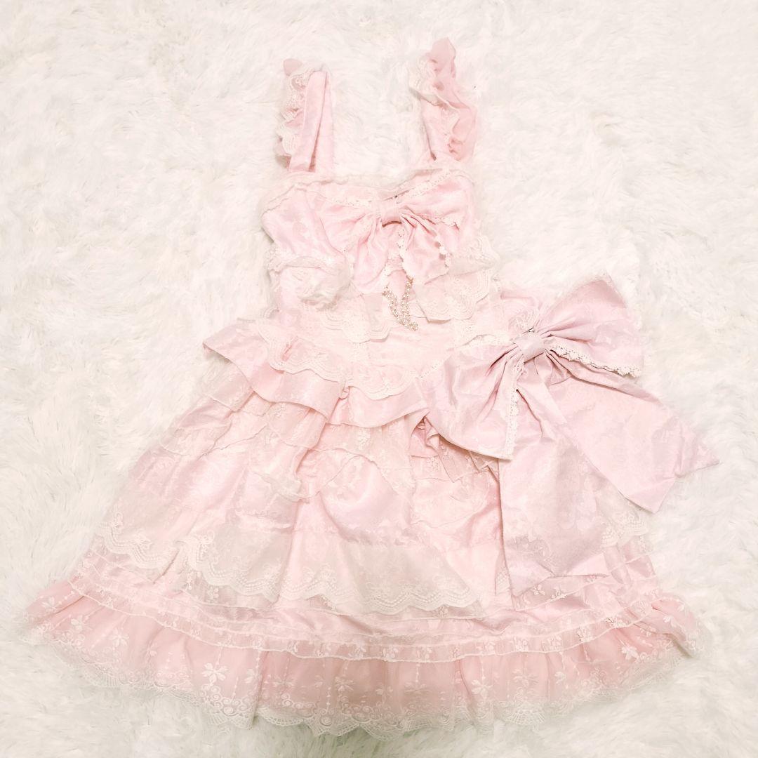 十字心結シリーズロリィタドレス ブラウス ワンピース 姫袖 甘ロリ ピンク