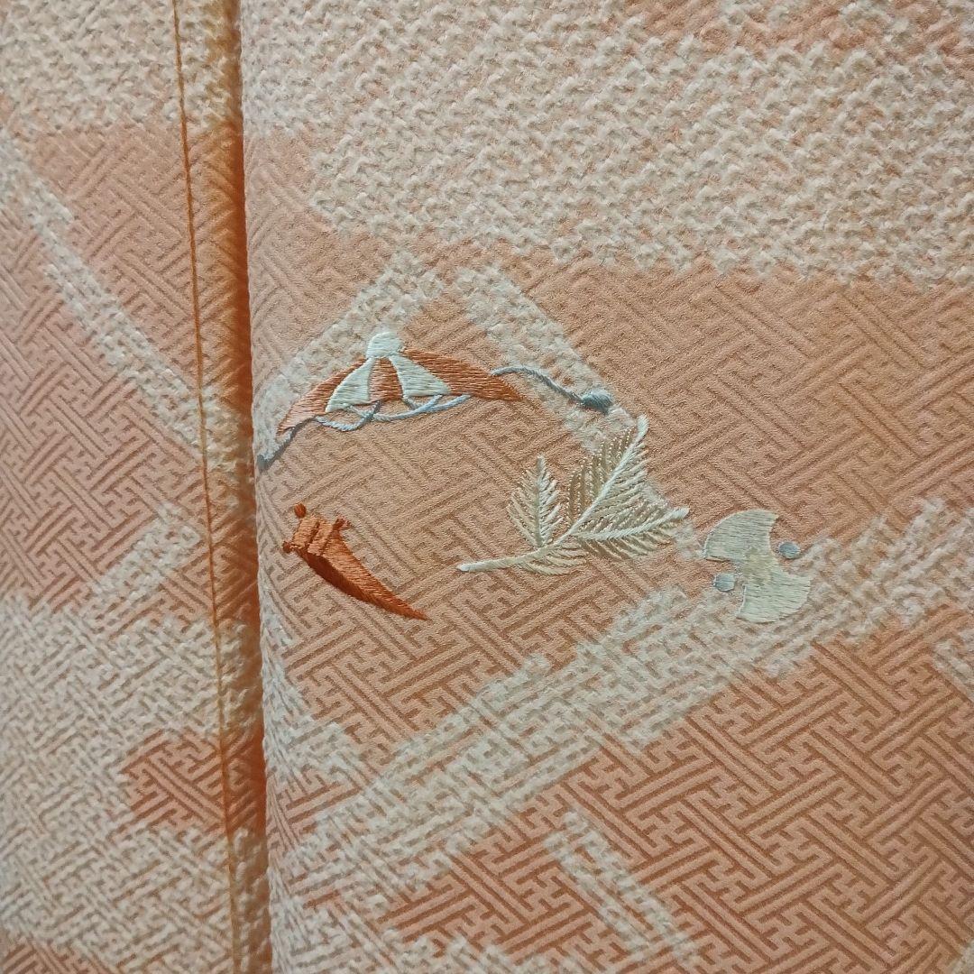 ぱんだ丸☆訪問着 トールサイズ　絞り 宝物柄の和刺繍 淡いピンク色