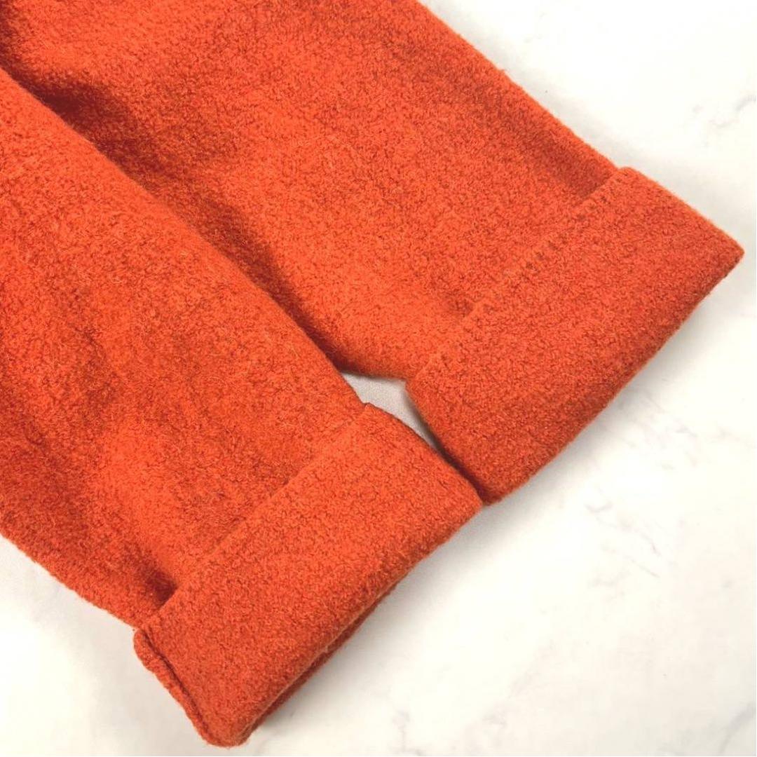 45R ウール縮絨フードコート ガウンコート オレンジ 軽量 ゆったり Lサイズ