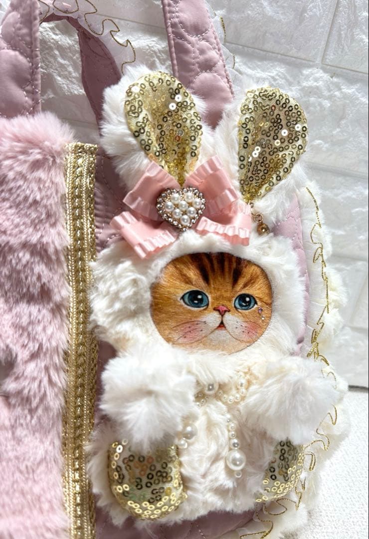 ま*読様 コヤンイサムチョン　ハンドメイド　ファーギャザーバッグ　ピンクうさちゃ