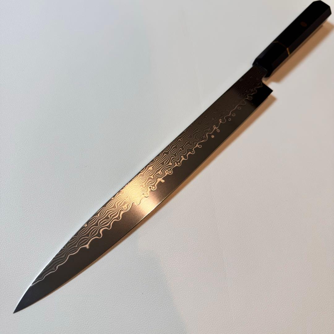 尺300mm 柳刃包丁 墨流しダマスカス　黒檀八角柄　刺身包丁 和包丁_
