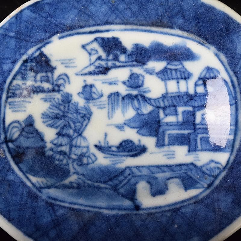 中国　青花　山水文　八角水孟　筆洗　V　R7988