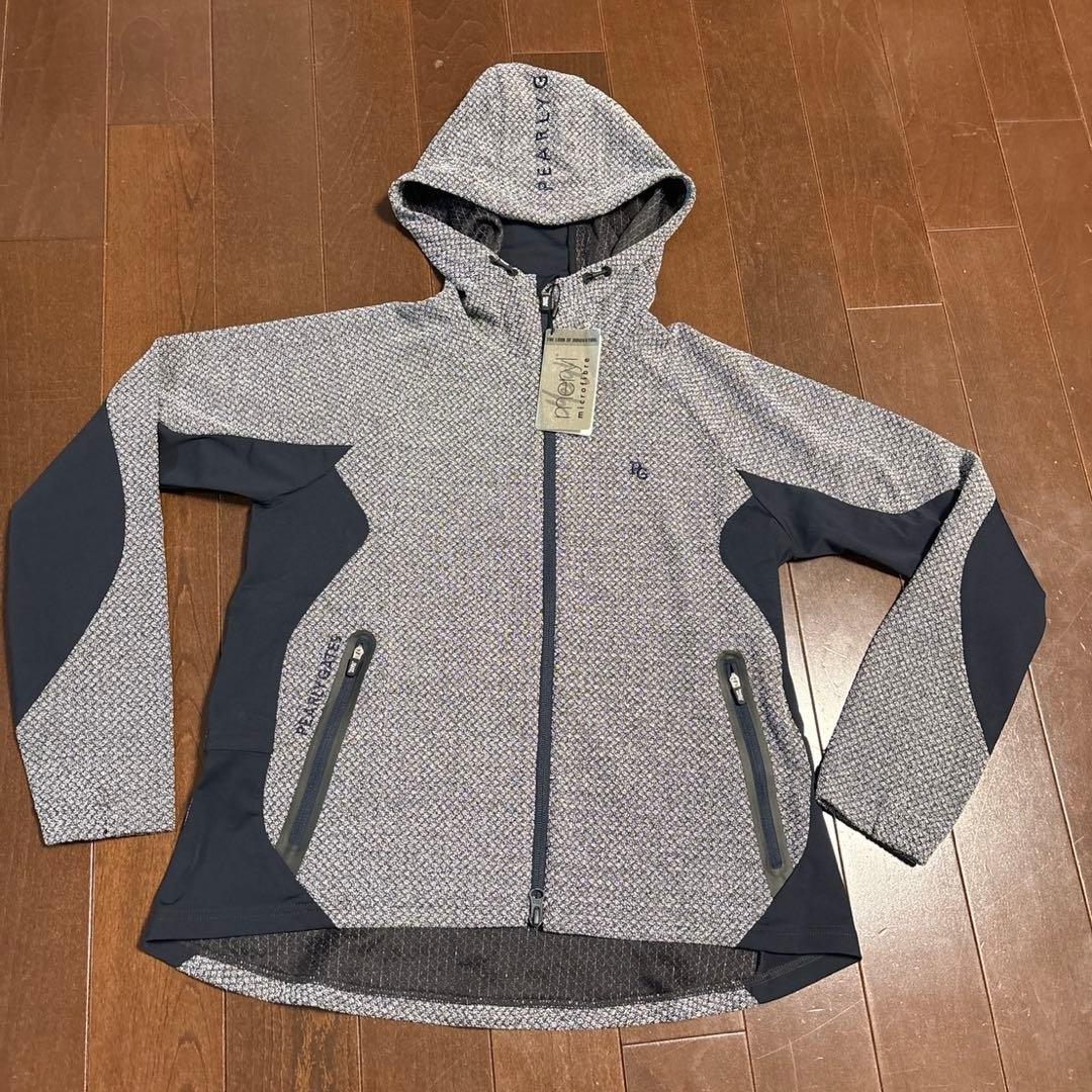 パーリーゲイツダイヤニットジャガードグレー×濃紺色ジャケットサイズ1