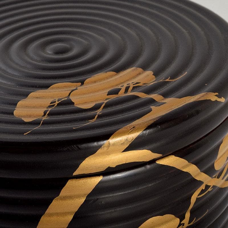 茶道具　黒漆　老松蒔絵　足付に段丸重　重箱　時代箱　C　8893