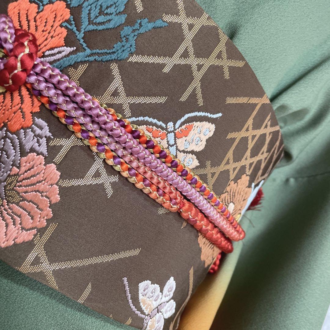 訪問着　フルセット　栞　地紙　紐紋様　エキゾチックカラー　躾糸付き　着物　Q5