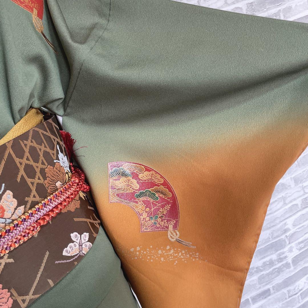 訪問着　フルセット　栞　地紙　紐紋様　エキゾチックカラー　躾糸付き　着物　Q5