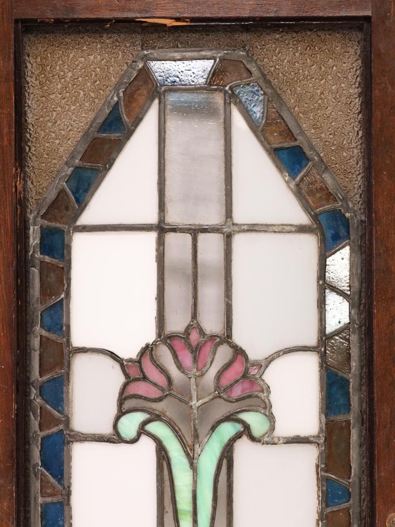 BK446　明治　大正　アンティーク　ステンドグラス　扉　ダイヤカットガラス